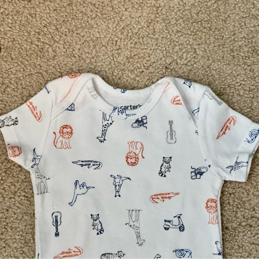 Carter’s Short Sleeve Infant Onesie One Piece Safari Animal Cotton White Sz 6 Mo - Picture 4 of 6
